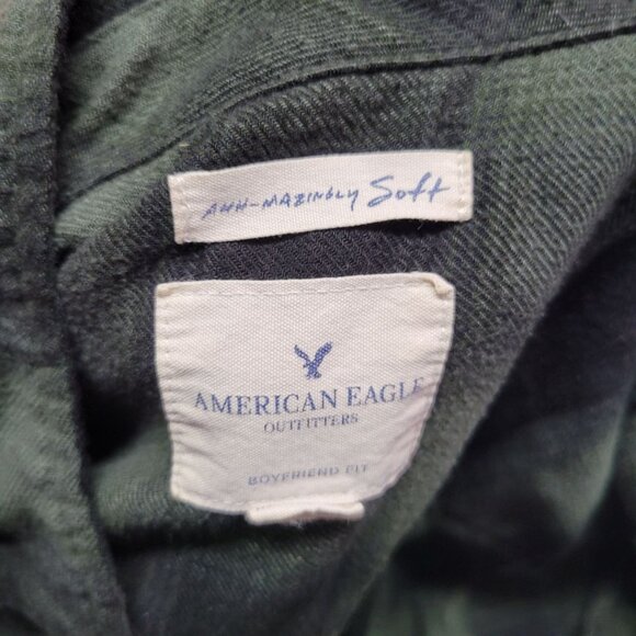 American Eagle Ahh Mazingly Soft Boyfriend Flip Flannel Shirt Button Small Green - Picture 5 of 9